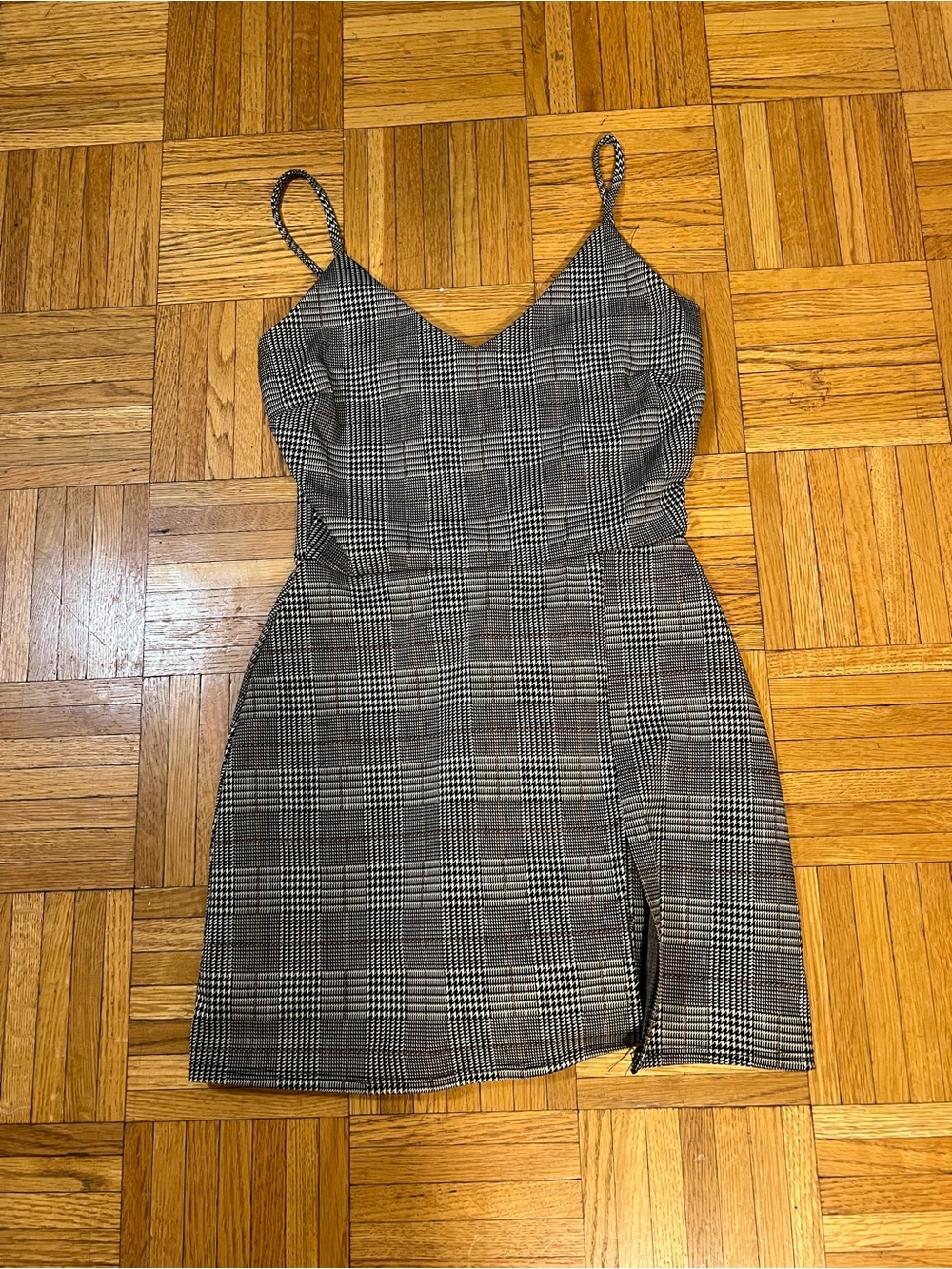 Fashion Tween Windsor Brown and White Plaid Spaghetti Strap Mini Dress small